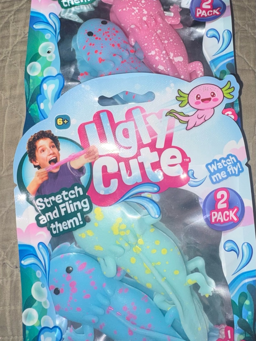 Stretch & Fling Axolotl Toy 2-Packs of 2- Blue & Pink